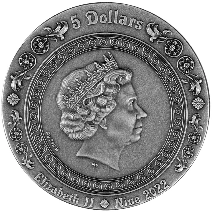 Niue: Hera and Juno $5 Silber 2022 Gilded High Relief Antiqued Coin