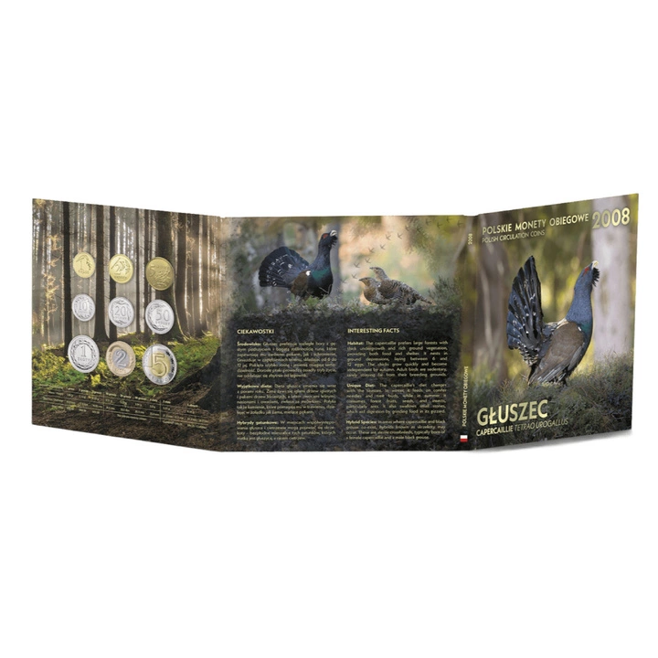 Monedas Circulantes Polacas "Urogallo" - set de monedas 1 gr - 5 zł 2008