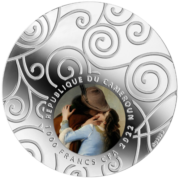 Camerún: Francesco Hayez - El Beso color Plata 2022 Proof
