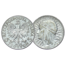Poland: "Head of a Woman" Jadwiga 5 zloty Silver Random Year