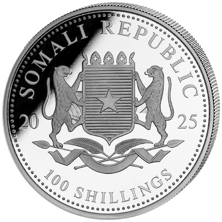 African Wildlife: Somalischer Elefant, koloriert, 1 Unze Silber 2026 (Schneekugel)