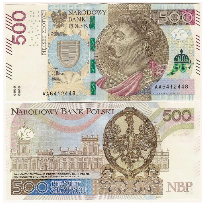 Banknot Polska 500 Złotych (500 PLN) Obiegowy