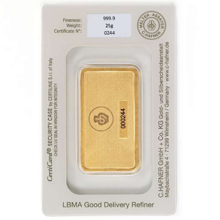 Sztabka C. Hafner 25 gramów Złota LBMA GD Refiner