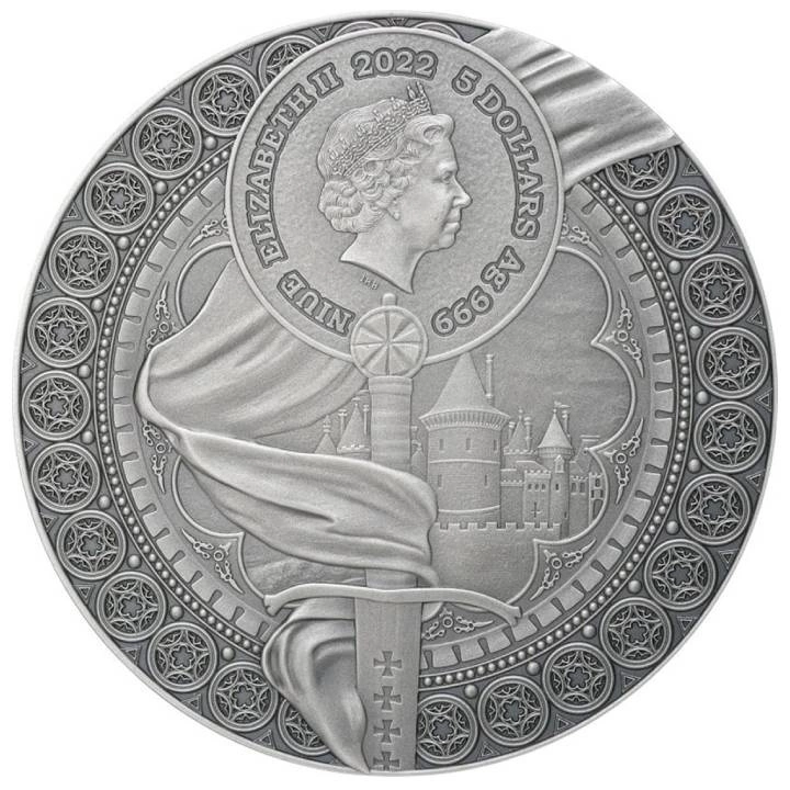 Niue: Heroínas - Juana de Arco de color 2 oz Plata 2022 Alto Relieve Antiqued Coin