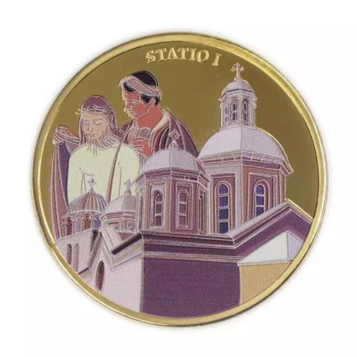 Sada 14 mincí: Via Dolorosa barevná, pozlacená bronz 2016 Prooflike