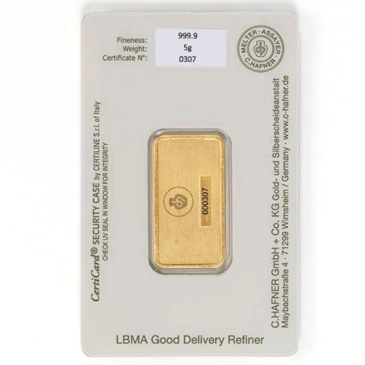 Goldbarren 5 g C Hafner