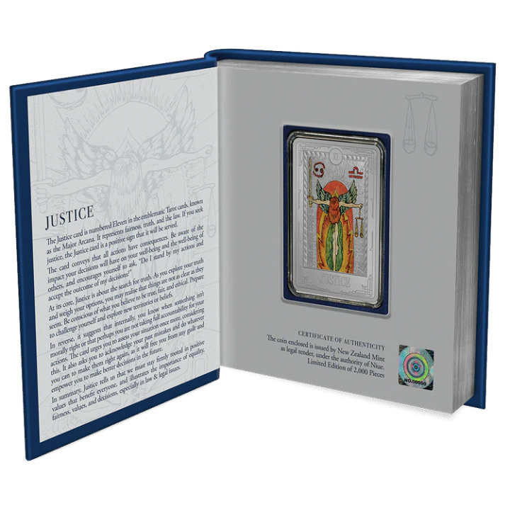Niue: Tarot Cards – Justice kolorowany 1 uncja Srebra 2023 Proof