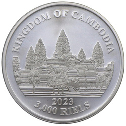 Cambodia: Asian Elephant coloured 1 oz Silver 2023