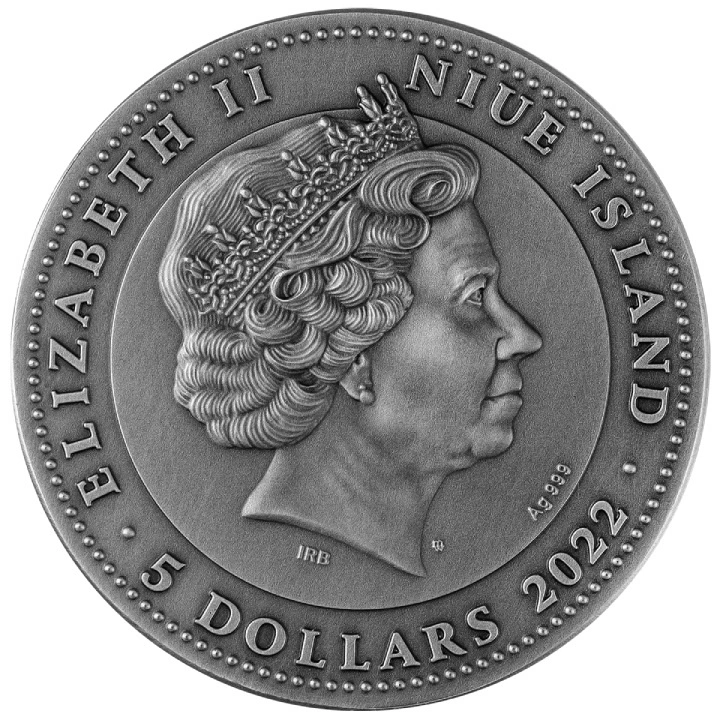Niue: Petit Minou Lantern coloreada $5 Plata 2022 Alto Relieve Antiqued Coin