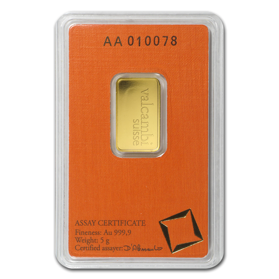 Zlatý slitek Valcambi 5 gramů LBMA GD Refiner