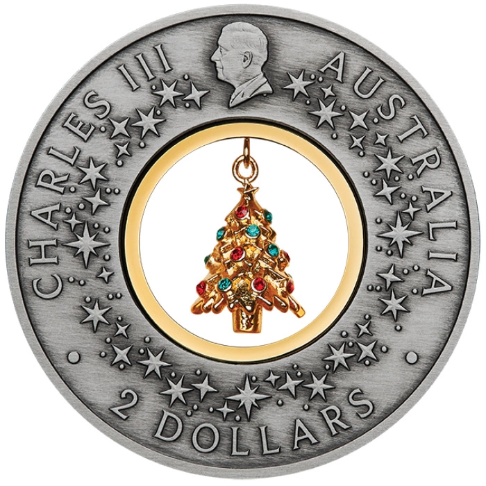 Australien: Santa’s Workshop vergoldet 2 Unzen Silber 2025 Antiqued Coin