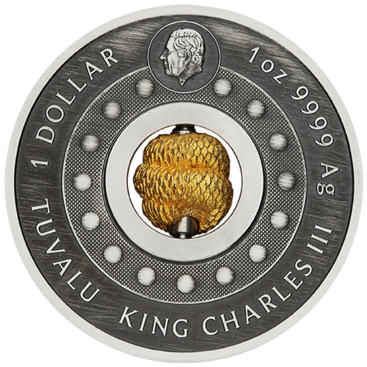 Tuvalu: Lunar III - Rok węża 1 uncja Srebra 2025 Rotating Charm Antiqued Coin