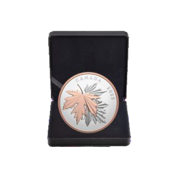 Kanadische Glänzende Maple Leaf 10 oz Silber 2025 Vergoldete Proof-Münze