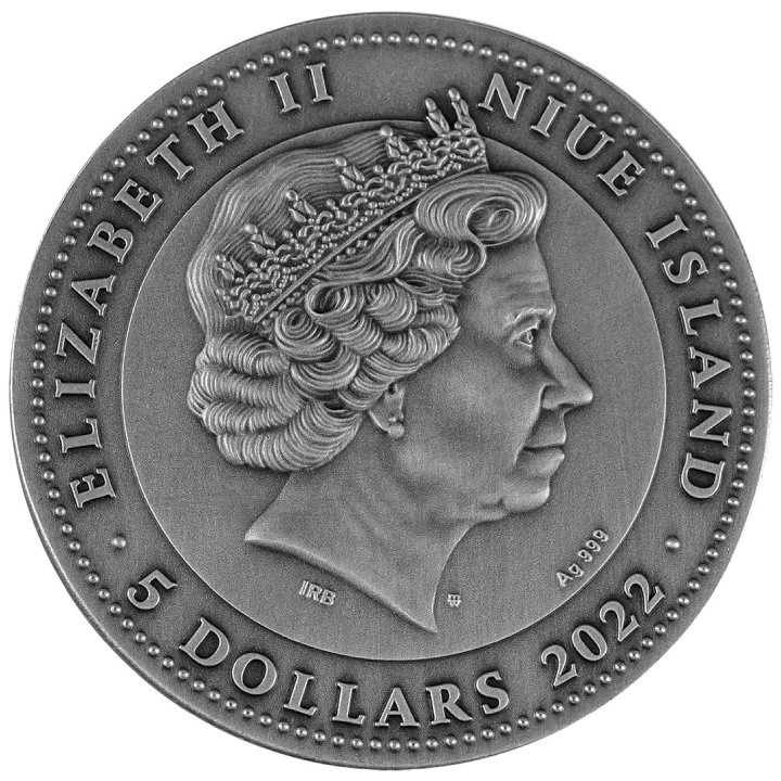 Niue: Cernunnos $5 Plata dorada 2022 Moneda en alto relieve envejecida