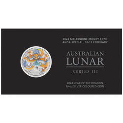 Perth Mint: Lunar III - Rok Smoka kolorowany 1/4 uncji Srebra 2024 (Melbourne Money Expo Anda Special)