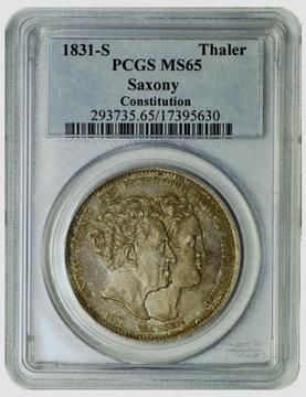 Niemcy: Saksonia Antoni,Talar pamiątkowy Srebro 1831-S PCGS MS65