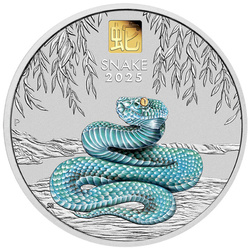 Perth Mint: Lunar III - Rok Węża kolorowany 1000 gramów Srebra 2025 Gold Privy Mark