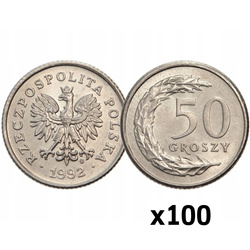 Narodowy Bank Polski: 50 groszy Worek Menniczy (100 sztuk) - Różne Roczniki