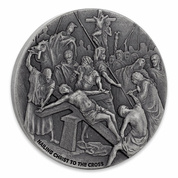 Niue: Biblical - Nailing Christ to the Cross 2 uncje Srebra 2017 Proof Antiqued Coin 