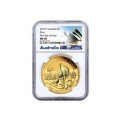 Australijski Emu 1 uncja Złota 2021 MS 70 NGC First Day of Issue
