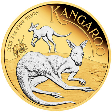 Australijski Kangur pozłacany 2 uncje Srebra 2025 Reverse Proof