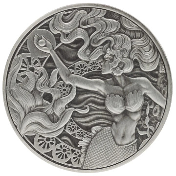 Samoa: Mermaid & Pearl 1 uncja Srebra 2025 Antiqued Coin