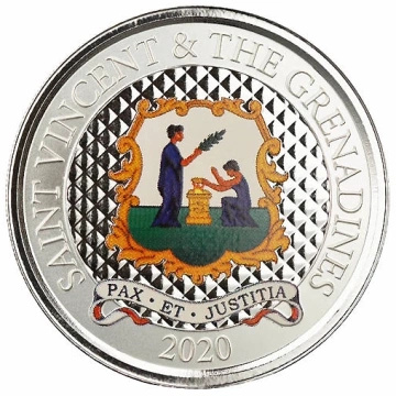 St. Vincent & the Grenadines: Pax Et Justitia kolorowany 1 uncja Srebra 2020 Proof