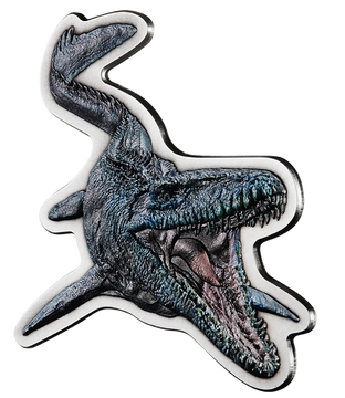 Niue: Jurassic World - Mosasaurus kolorowany 2 uncje Srebra 2022 Antiqued Coin