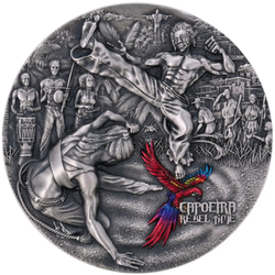 Cameroon: Rebel Time - Capoeira kolorowany 2 uncje Srebra 2023 Antiqued Coin