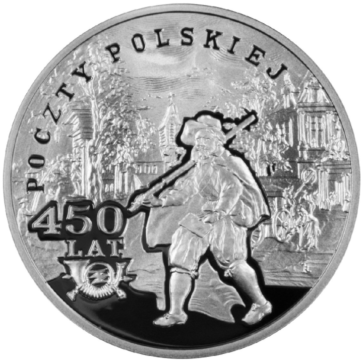 450 lat Poczty Polskiej kolorowany 10 zł Srebro 2008 Proof