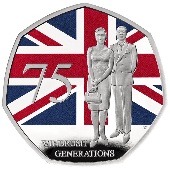 75 Years of the Windrush Generation kolorowany 50p Srebro 2023 Proof 