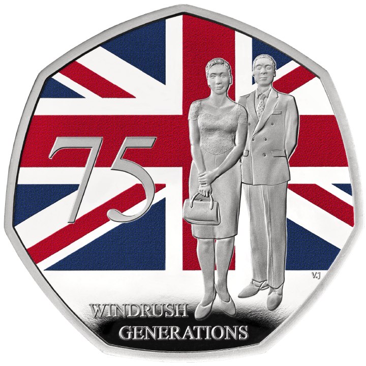 75 Years of the Windrush Generation kolorowany 50p Srebro 2023 Proof Piedfort