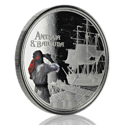 Antigua & Barbuda: Rum Runner kolorowany 1 uncja Srebra 2019 Proof