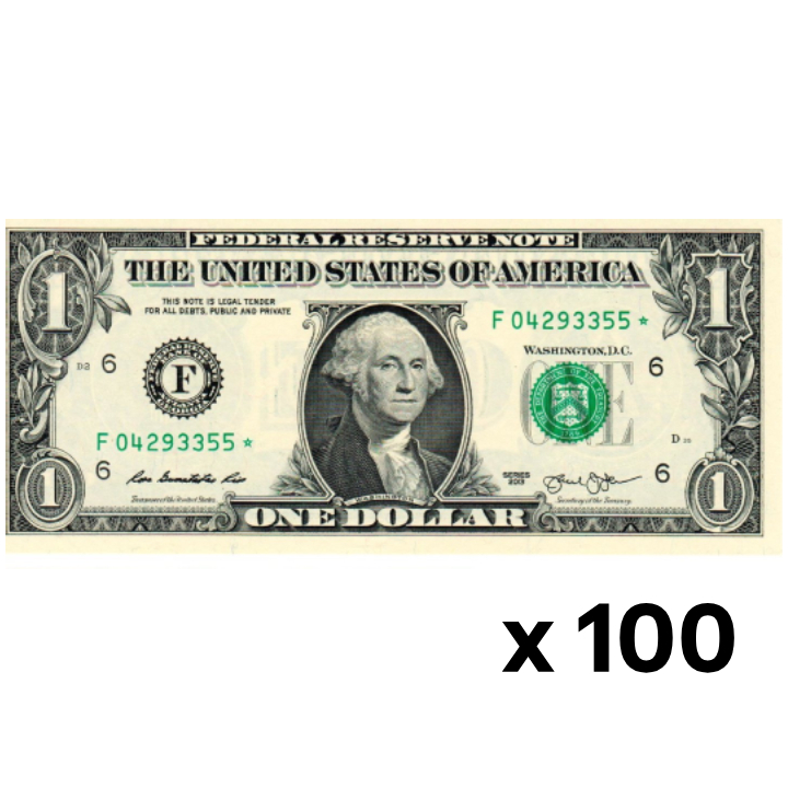 Banknot USA 1 Dolar (1 U.S. dollar / 1 USD) z gwiazdką UNC 100 sztuk