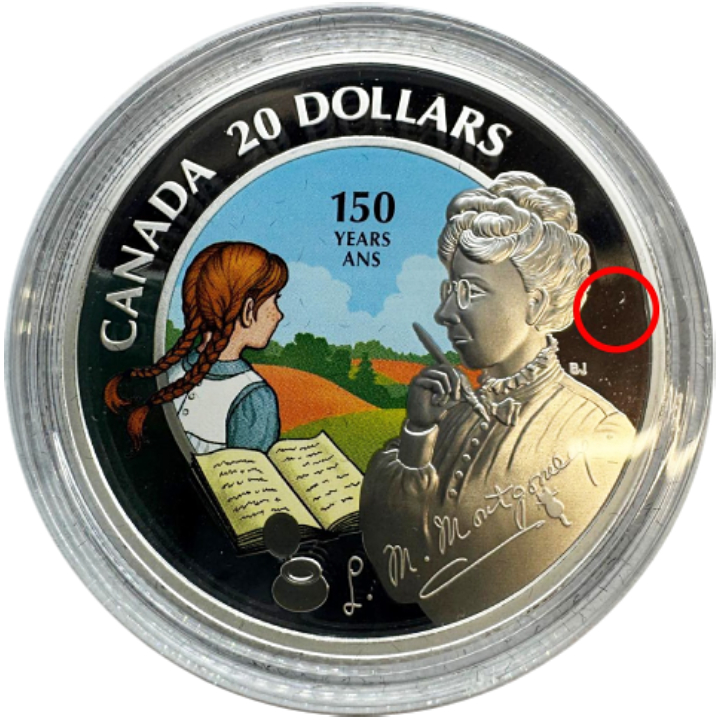 Canada: 150th Anniversary of the Birth of L. M. Montgomery kolorowany $20 Srebro 2024 Proof (moneta z drobną rysą)