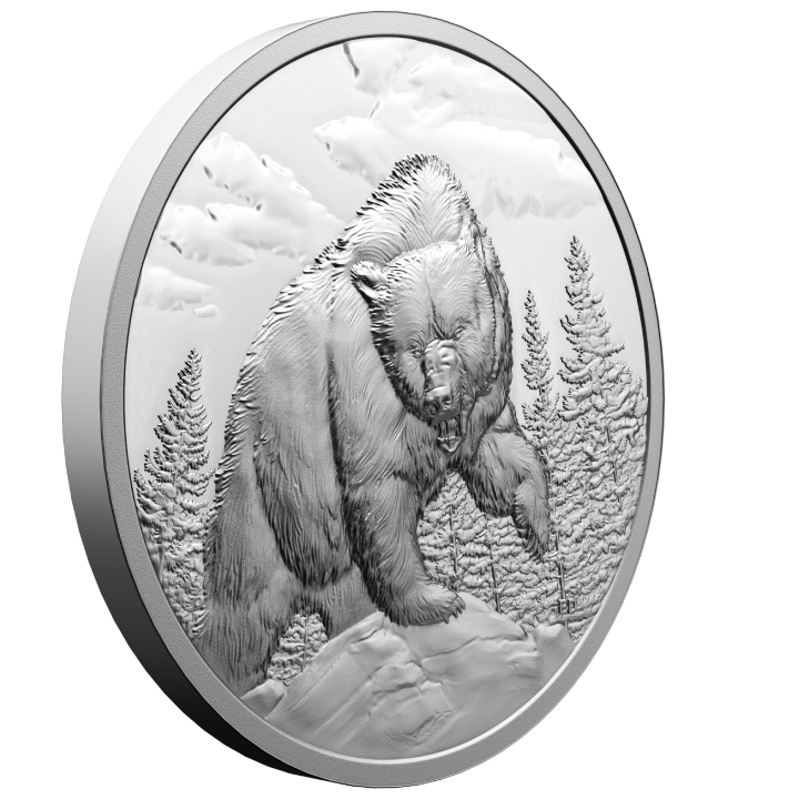 Canada: Great Hunters - Grizzly Bear $20 Srebro 2023 Proof Ultra High Relief Coin