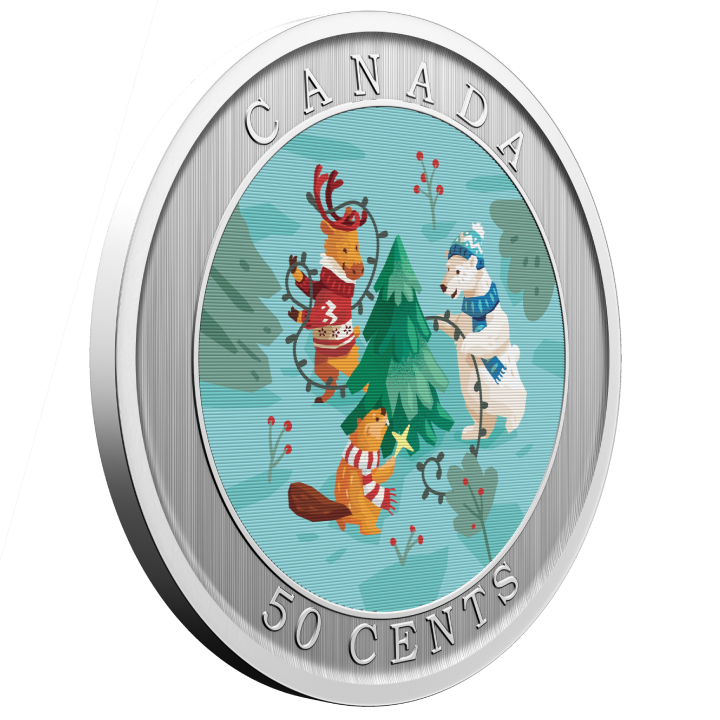 Canada: Trimming the Holiday Tree kolorowany 50 cents 2024 Specimen Lenticular Coin