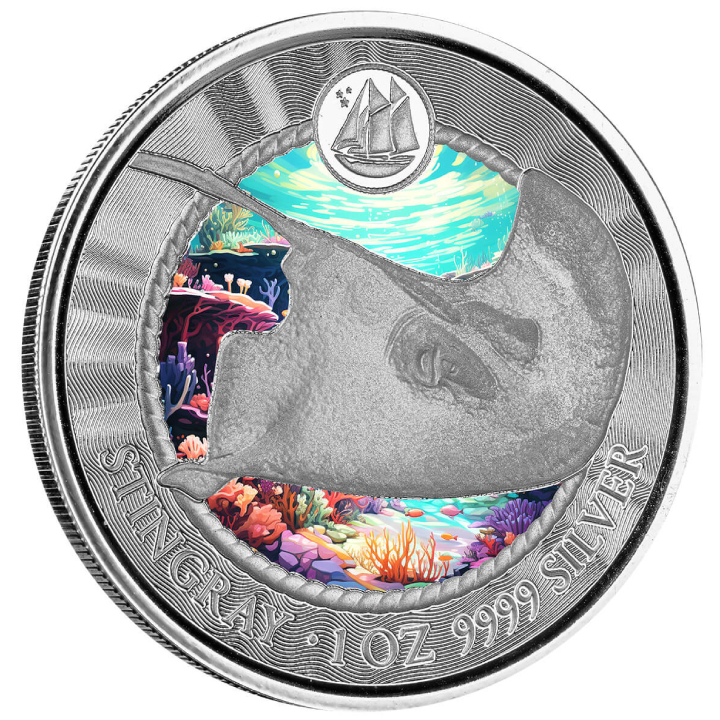 Cayman Islands: Stingray kolorowany 1 uncja Srebra 2023 Proof