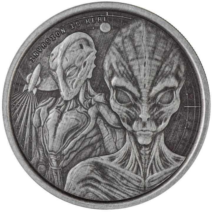 Ghana: Alien 1 uncja Srebra 2023 Antiqued Coin 