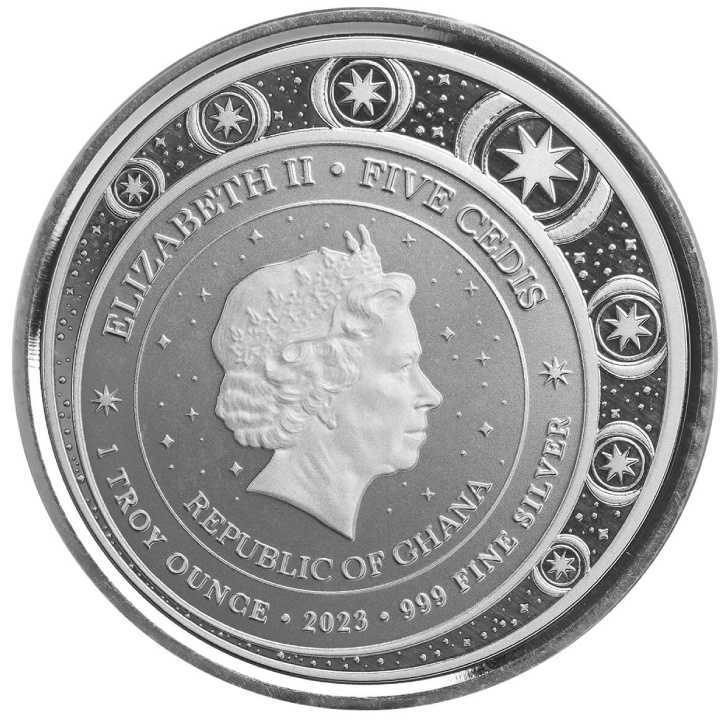 Ghana: Unicorn "Aurora" kolorowana 1 uncja Srebra 2023 Proof (moneta w karcie)