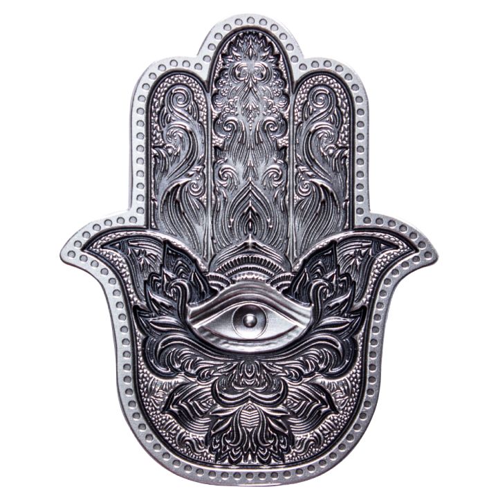 Hamsa 2 uncje Srebra 2022 Stackable High Relief Antiqued 