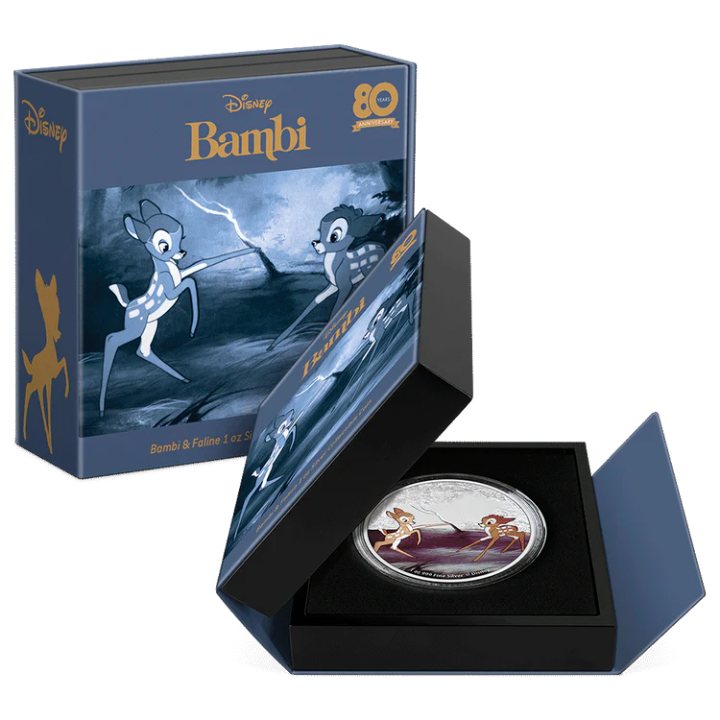 Niue: Disney - Bambi and Faline 80 rocznica filmu kolorowany 1 uncja Srebra 2022 Proof