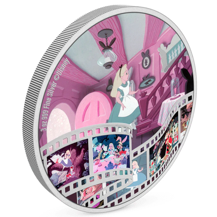 Niue: Disney Cinema Masterpieces - Alice in Wonderland kolorowana 3 uncje Srebra 2023 Proof