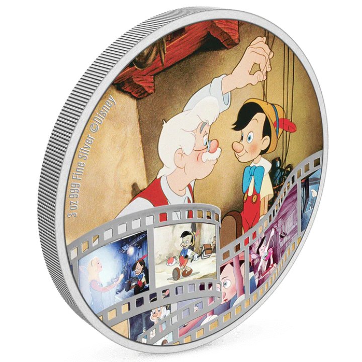 Niue: Disney Cinema Masterpieces - Pinocchio kolorowany 3 uncje Srebra 2022 Proof