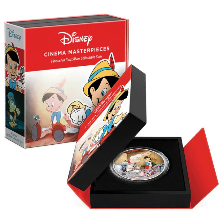 Niue: Disney Cinema Masterpieces - Pinocchio kolorowany 3 uncje Srebra 2022 Proof