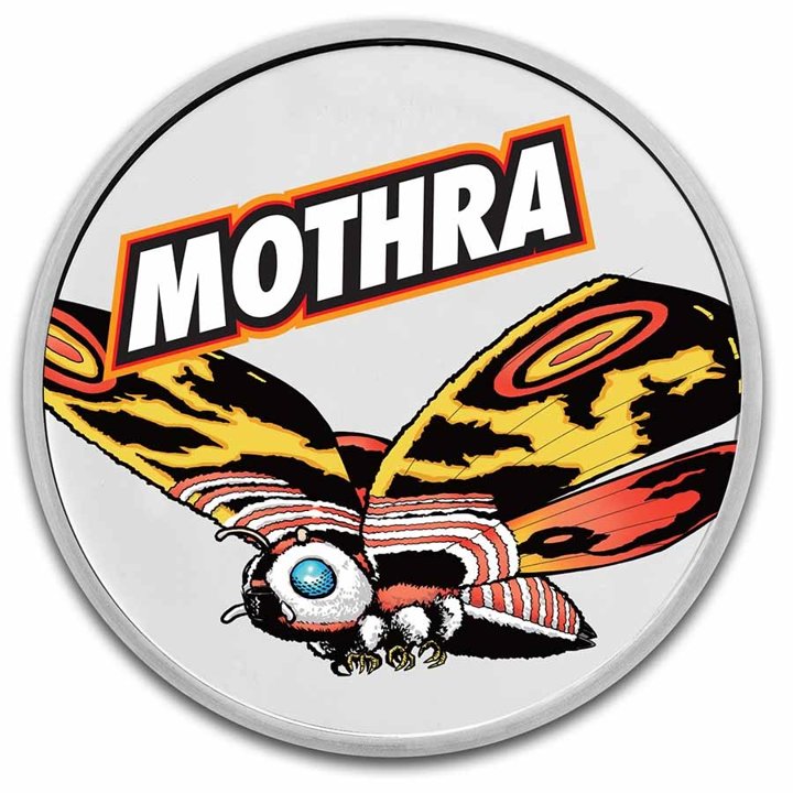 Niue: Godzilla vs Monsters - Mothra kolorowana 1 uncja Srebra 2023 Slab