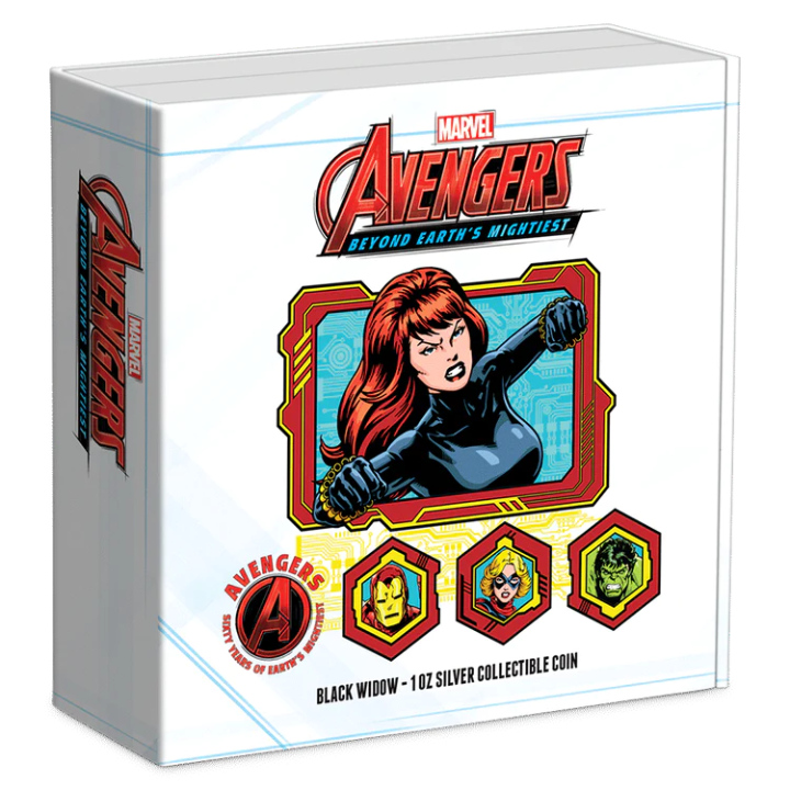 Niue: Marvel - Avengers 60th Anniversary 'Black Widow' kolorowana 1 uncja Srebra 2023 Proof