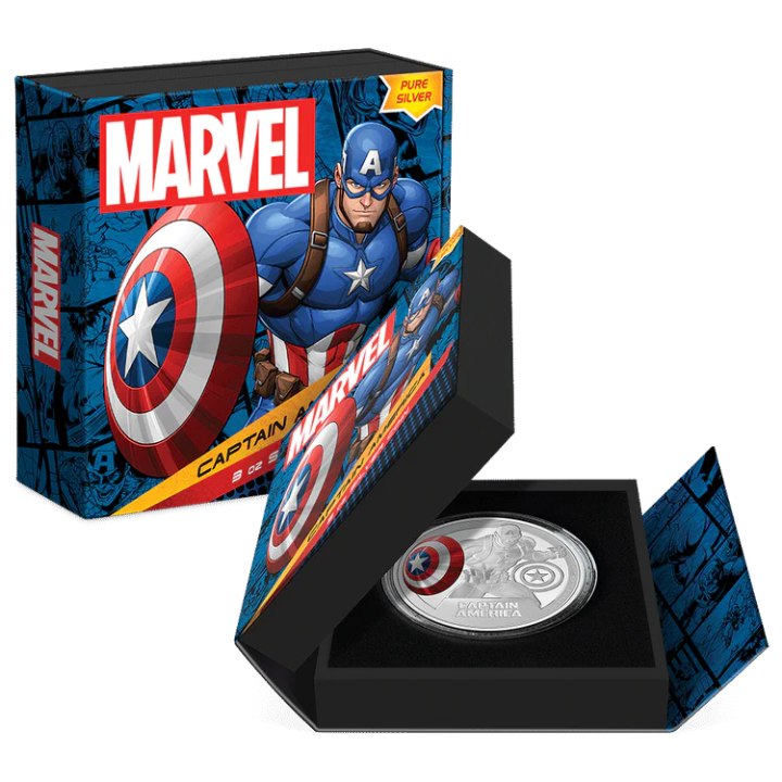 Niue: Marvel - Captain America kolorowany 3 uncje Srebra 2023 Proof