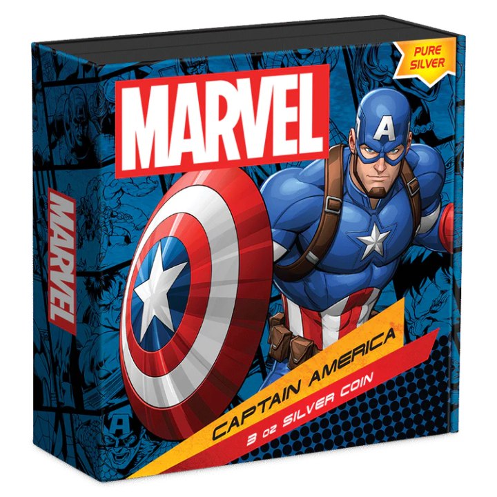 Niue: Marvel - Captain America kolorowany 3 uncje Srebra 2023 Proof