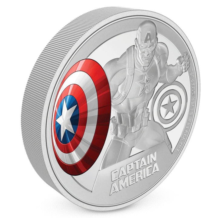 Niue: Marvel - Captain America kolorowany 3 uncje Srebra 2023 Proof